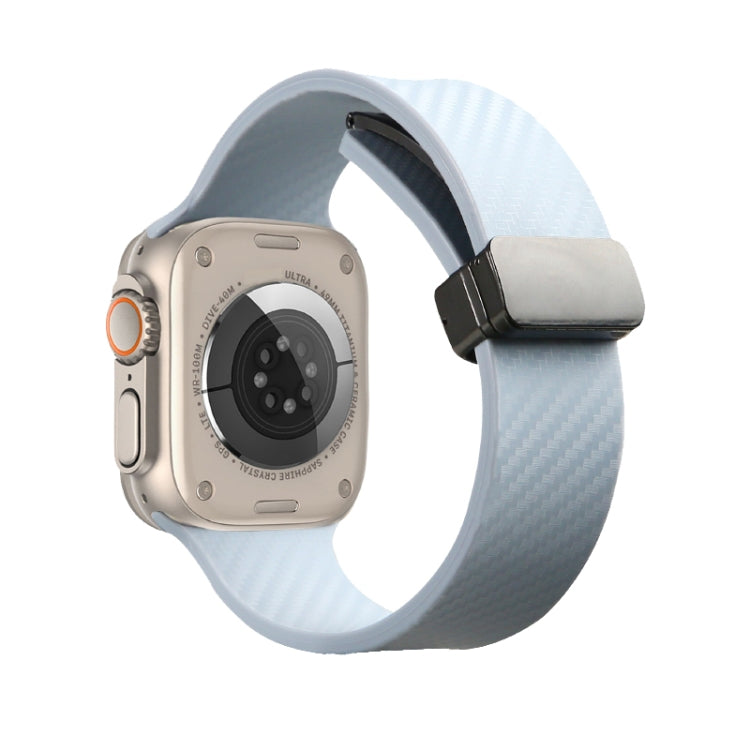 For Apple Watch 8 45mm Carbon Fiber Pattern Magnetic Buckle Silicone Watch Band(Sky Blue) - Watch Bands by PMC TechLife | Online Shopping South Africa | PMC TechLife