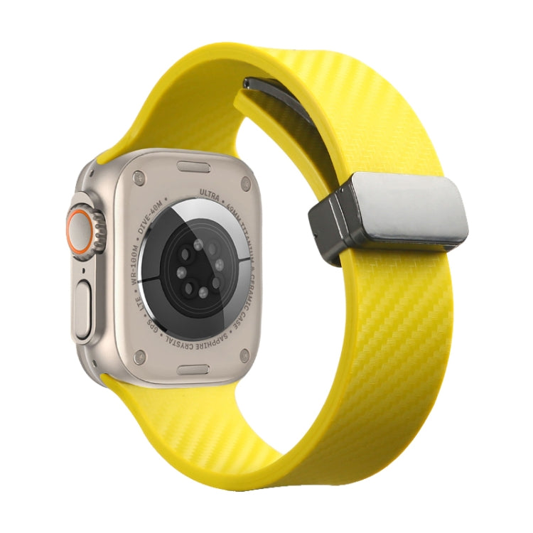 For Apple Watch 7 41mm Carbon Fiber Pattern Magnetic Buckle Silicone Watch Band(Yellow) - Watch Bands by PMC TechLife | Online Shopping South Africa | PMC TechLife