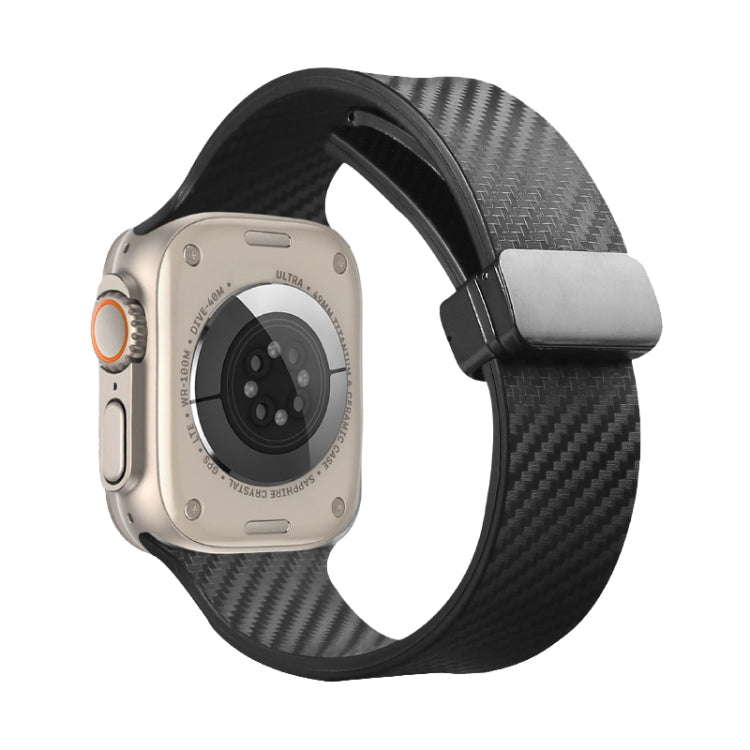 For Apple Watch 7 45mm Carbon Fiber Pattern Magnetic Buckle Silicone Watch Band(Black) - Watch Bands by PMC TechLife | Online Shopping South Africa | PMC TechLife