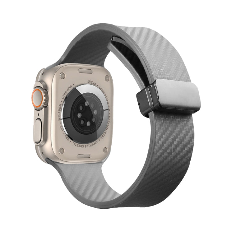 For Apple Watch 7 45mm Carbon Fiber Pattern Magnetic Buckle Silicone Watch Band(Grey) - Watch Bands by PMC TechLife | Online Shopping South Africa | PMC TechLife