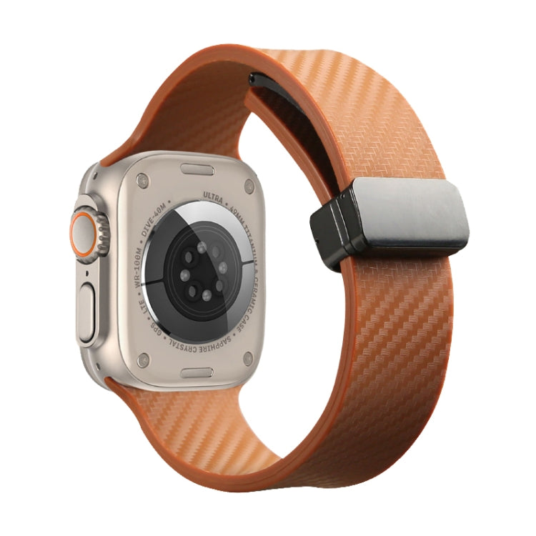 For Apple Watch SE 40mm Carbon Fiber Pattern Magnetic Buckle Silicone Watch Band(Brown) - Watch Bands by PMC TechLife | Online Shopping South Africa | PMC TechLife