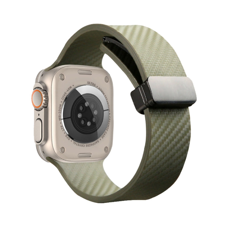 For Apple Watch 3 38mm Carbon Fiber Pattern Magnetic Buckle Silicone Watch Band(Green) - Watch Bands by PMC TechLife | Online Shopping South Africa | PMC TechLife
