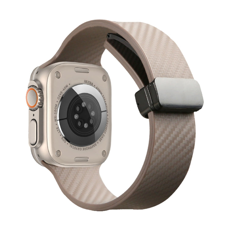 For Apple Watch 42mm Carbon Fiber Pattern Magnetic Buckle Silicone Watch Band(Apricot Color) - Watch Bands by PMC TechLife | Online Shopping South Africa | PMC TechLife