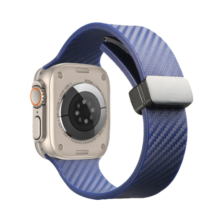 For Apple Watch SE 2023 44mm Carbon Fiber Pattern Magnetic Buckle Silicone Watch Band(Royal Blue) - Watch Bands by PMC TechLife | Online Shopping South Africa | PMC TechLife