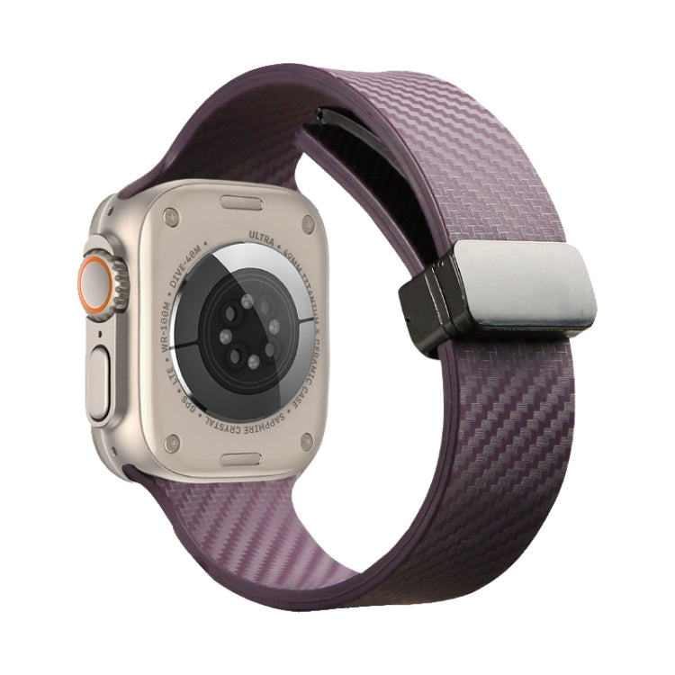 For Apple Watch 9 41mm Carbon Fiber Pattern Magnetic Buckle Silicone Watch Band(Purple) - Watch Bands by PMC TechLife | Online Shopping South Africa | PMC TechLife