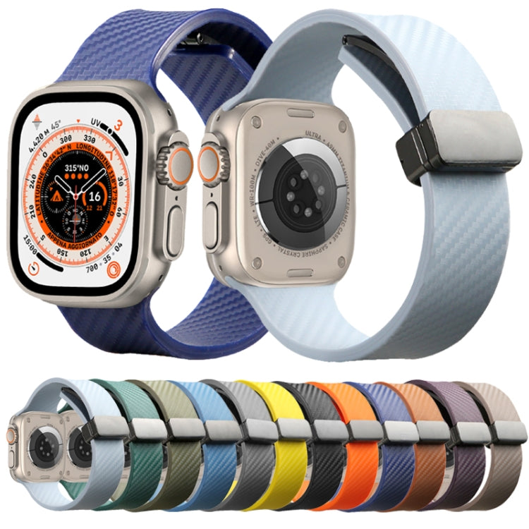 For Apple Watch 4 44mm Carbon Fiber Pattern Magnetic Buckle Silicone Watch Band(Sky Blue) - Watch Bands by PMC TechLife | Online Shopping South Africa | PMC TechLife