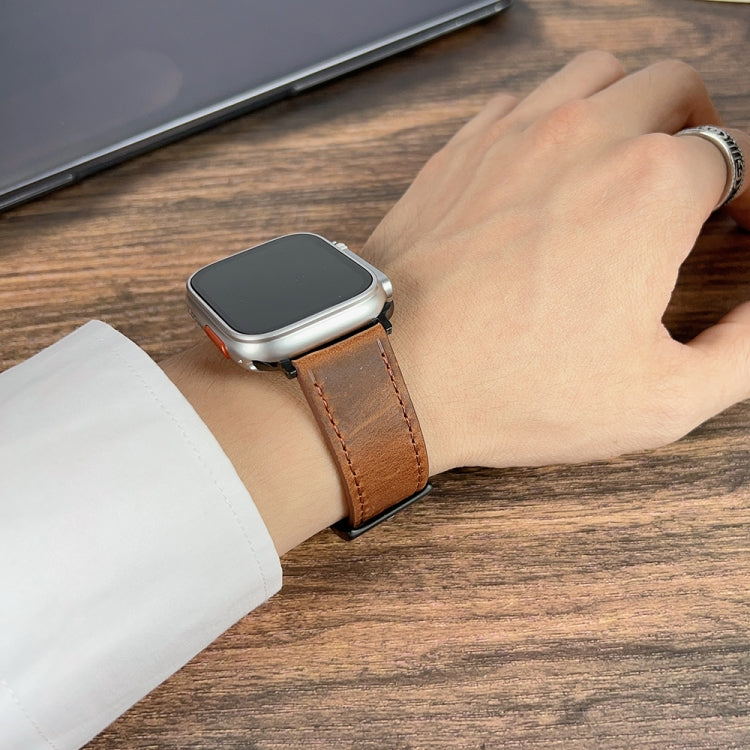 For Apple Watch 9 45mm Retro Texture Leather Watch Band(Black) - Watch Bands by PMC TechLife | Online Shopping South Africa | PMC TechLife