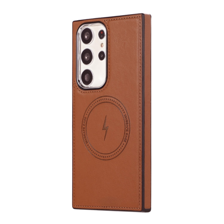 For Samsung Galaxy S22 Ultra 5G Side Leather Magsafe Phone Case(Brown) - Galaxy S22 Ultra 5G Cases by PMC TechLife | Online Shopping South Africa | PMC TechLife
