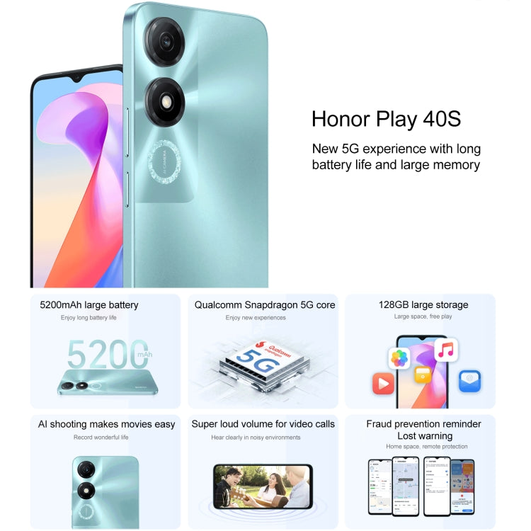 Honor Play 40S 5G, 4GB+128GB, 6.56 inch MagicOS 7.1 Snapdragon 480 Plus Octa Core up to 2.2GHz, Network: 5G, Not Support Google Play(Magic Night Black) - free shipping - PMC TechLife - Order now!