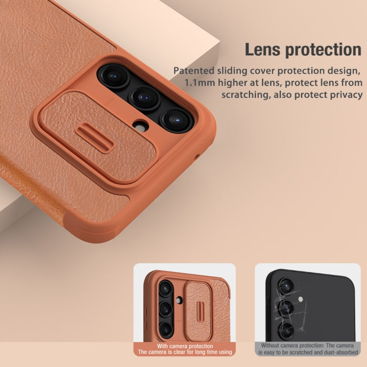 For Samsung Galaxy A55 NILLKIN QIN Series Pro Sliding Camera Cover Design Leather Phone Case(Brown) - Galaxy Phone Cases by NILLKIN | Online Shopping South Africa | PMC TechLife | Buy Now Pay Later Mobicred