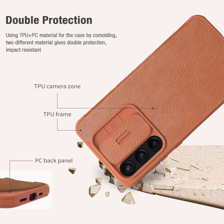 For Samsung Galaxy A55 NILLKIN QIN Series Pro Sliding Camera Cover Design Leather Phone Case(Brown) - Galaxy Phone Cases by NILLKIN | Online Shopping South Africa | PMC TechLife | Buy Now Pay Later Mobicred