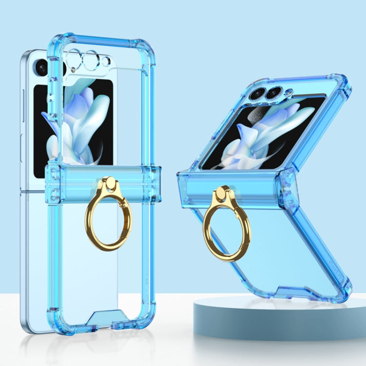 For Samsung Galaxy Z Flip5 Gkk Airbag Hinge Silicone Phone Case with Ring Holder(Transparent Blue) - Galaxy Z Flip5 Cases by GKK | Online Shopping South Africa | PMC TechLife | Buy Now Pay Later Mobicred