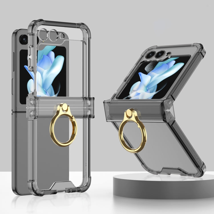 For Samsung Galaxy Z Flip5 Gkk Airbag Hinge Silicone Phone Case with Ring Holder(Transparent Black) - Galaxy Z Flip5 Cases by GKK | Online Shopping South Africa | PMC TechLife | Buy Now Pay Later Mobicred