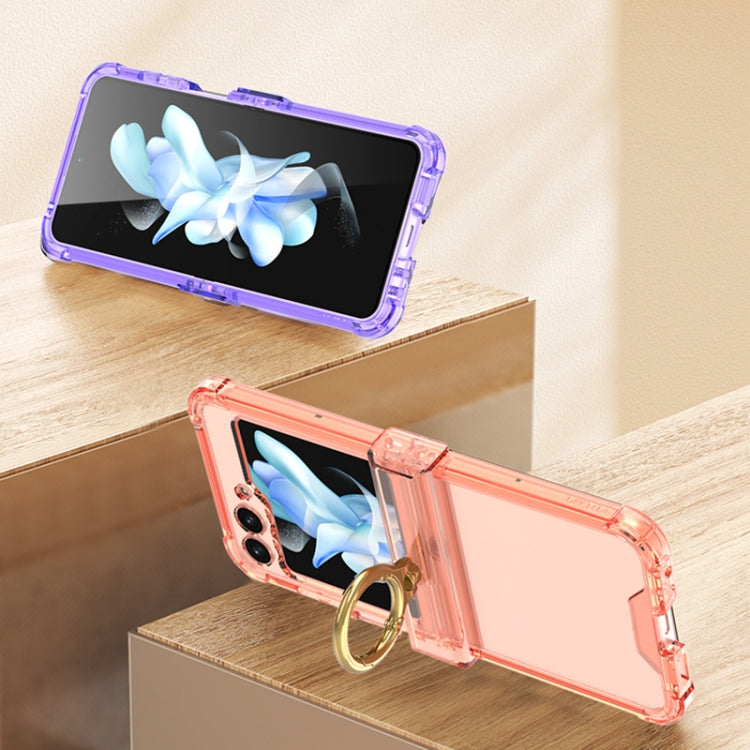 For Samsung Galaxy Z Flip5 Gkk Airbag Hinge Silicone Phone Case with Ring Holder(Transparent Purple) - free shipping - PMC TechLife - Order now!