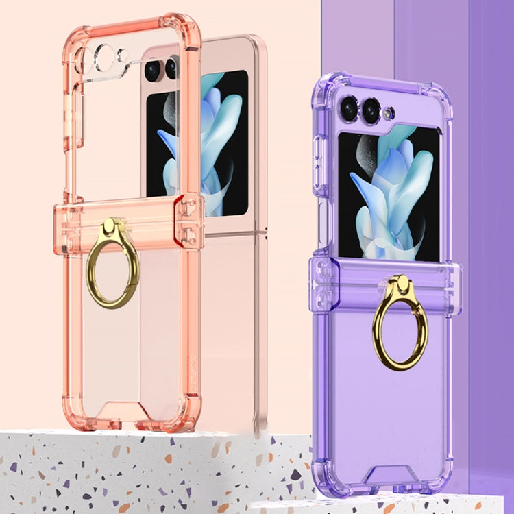 For Samsung Galaxy Z Flip5 Gkk Airbag Hinge Silicone Phone Case with Ring Holder & Tempered Film(Transparent Blue) - free shipping - PMC TechLife - Order now!