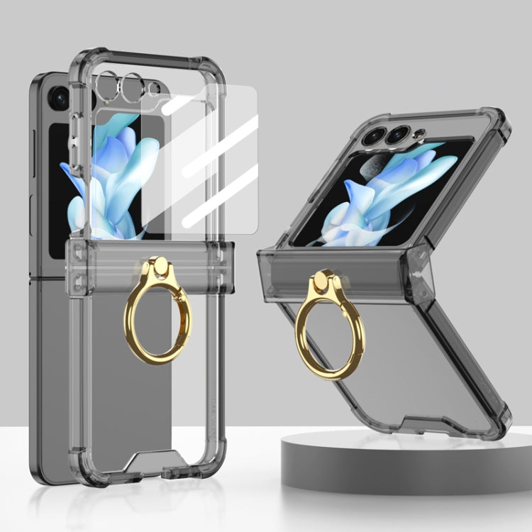 For Samsung Galaxy Z Flip5 Gkk Airbag Hinge Silicone Phone Case with Ring Holder & Tempered Film(Transparent Black) - free shipping - PMC TechLife - Order now!