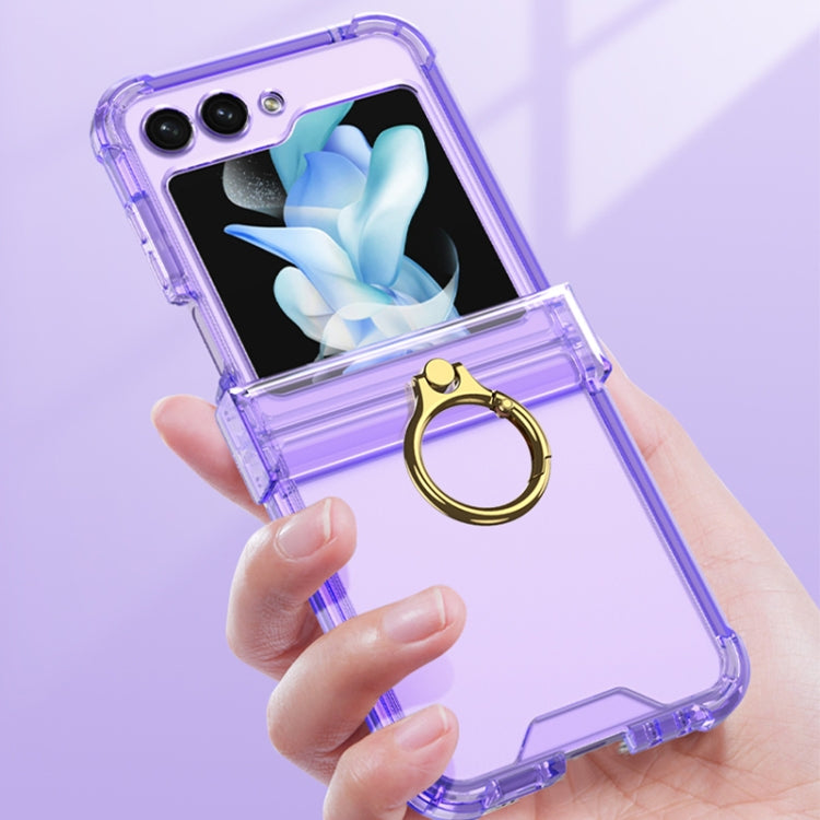 For Samsung Galaxy Z Flip5 Gkk Airbag Hinge Silicone Phone Case with Ring Holder & Tempered Film(Transparent Purple) - free shipping - PMC TechLife - Order now!