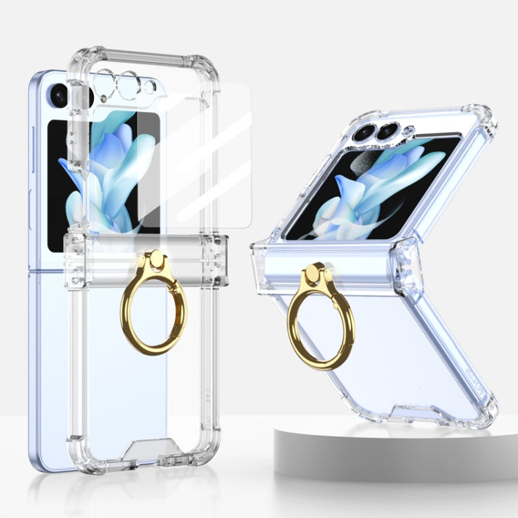 For Samsung Galaxy Z Flip5 Gkk Airbag Hinge Silicone Phone Case with Ring Holder & Tempered Film(Transparent) - free shipping - PMC TechLife - Order now!
