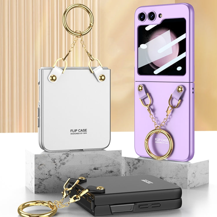 For Samsung Galaxy Z Flip5 GKK Integrated Necklace Hinged Flip Phone Case with Ring Holder(White) - Galaxy Z Flip5 Cases by GKK | Online Shopping South Africa | PMC TechLife | Buy Now Pay Later Mobicred