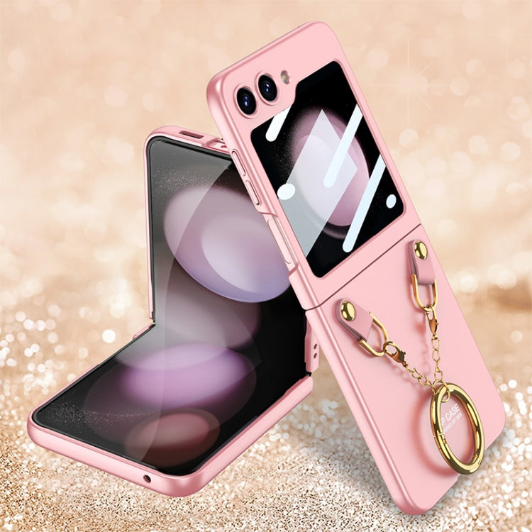 For Samsung Galaxy Z Flip5 GKK Integrated Necklace Hinged Flip Phone Case with Ring Holder(Pink) - Galaxy Z Flip5 Cases by GKK | Online Shopping South Africa | PMC TechLife