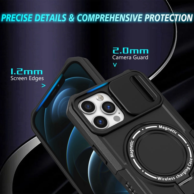 For iPhone 12 Pro Max Sliding Camshield MagSafe Holder TPU Hybrid PC Phone Case(Black) - free shipping - PMC TechLife - Order now!