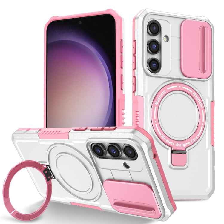 For Samsung Galaxy S23 FE 5G Sliding Camshield Magsafe Holder TPU Hybrid PC Phone Case(Pink White) - free shipping - PMC TechLife - Order now!