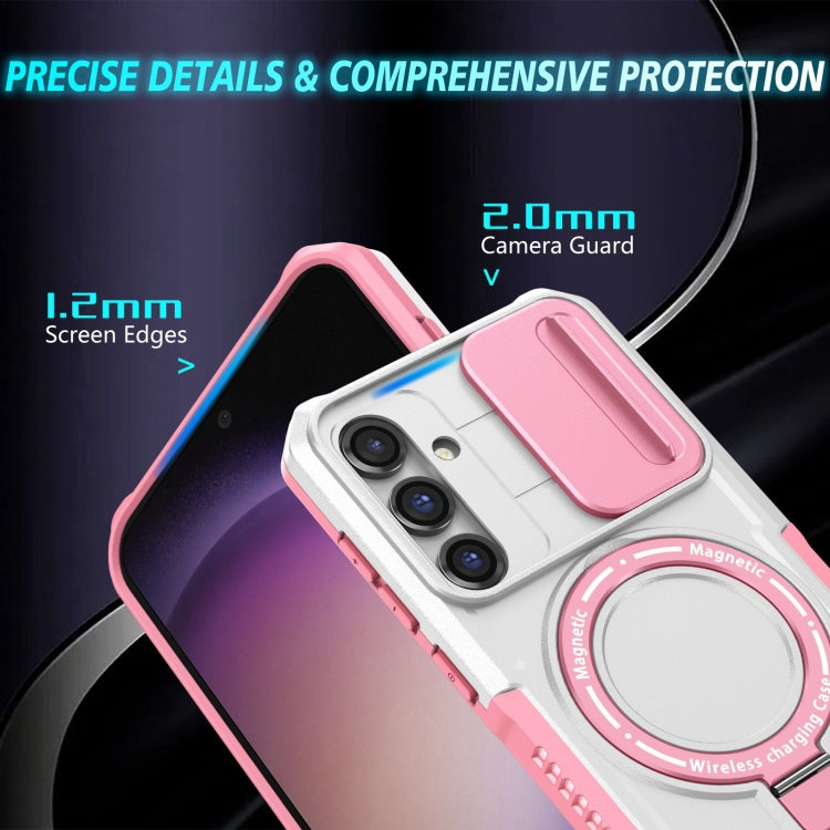 For Samsung Galaxy S23 FE 5G Sliding Camshield Magsafe Holder TPU Hybrid PC Phone Case(Pink White) - free shipping - PMC TechLife - Order now!