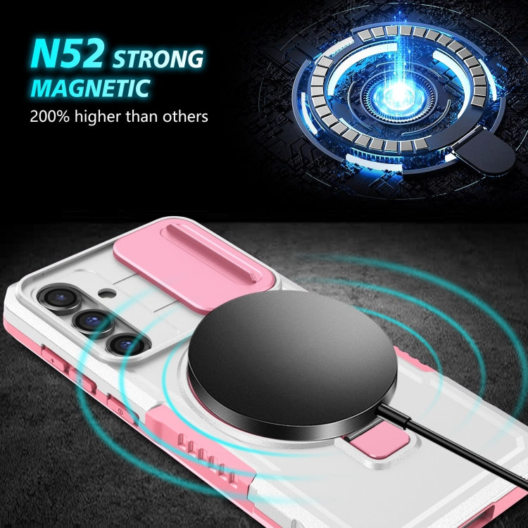 For Samsung Galaxy S23 FE 5G Sliding Camshield Magsafe Holder TPU Hybrid PC Phone Case(Pink White) - free shipping - PMC TechLife - Order now!