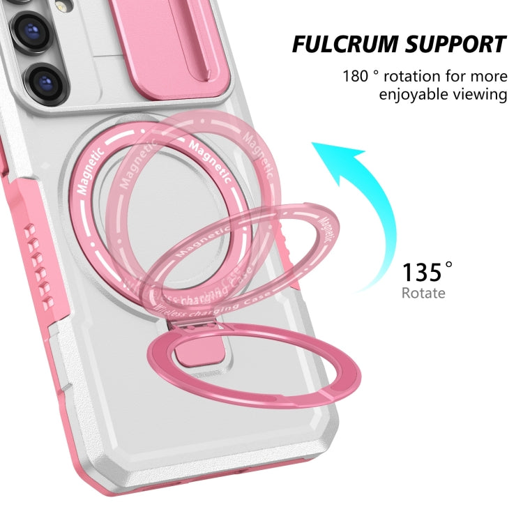 For Samsung Galaxy S23 FE 5G Sliding Camshield Magsafe Holder TPU Hybrid PC Phone Case(Pink White) - free shipping - PMC TechLife - Order now!