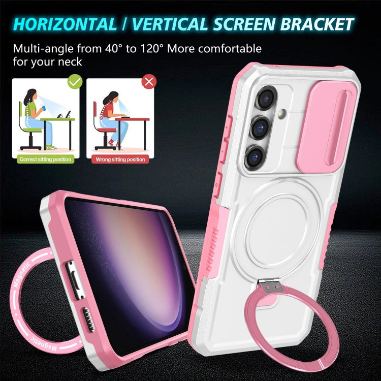 For Samsung Galaxy S23 FE 5G Sliding Camshield Magsafe Holder TPU Hybrid PC Phone Case(Pink White) - free shipping - PMC TechLife - Order now!