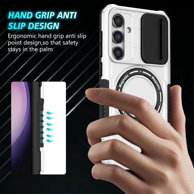 For Samsung Galaxy S23 FE 5G Sliding Camshield Magsafe Holder TPU Hybrid PC Phone Case(Black White) - Galaxy S23 FE 5G Cases by PMC TechLife | Online Shopping South Africa | PMC TechLife