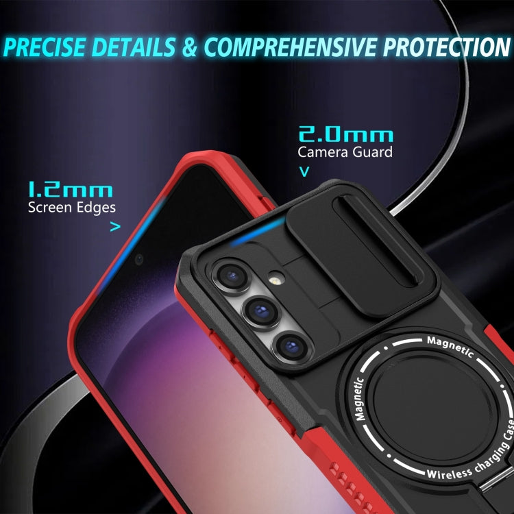 For Samsung Galaxy S23 FE 5G Sliding Camshield Magsafe Holder TPU Hybrid PC Phone Case(Black Red) - free shipping - PMC TechLife - Order now!