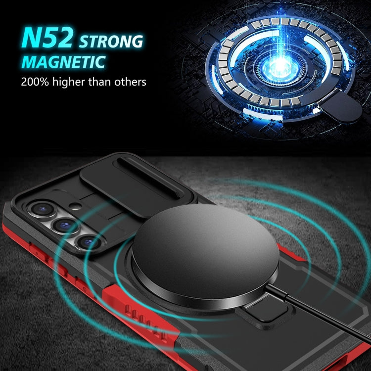 For Samsung Galaxy S23 FE 5G Sliding Camshield Magsafe Holder TPU Hybrid PC Phone Case(Black Red) - free shipping - PMC TechLife - Order now!