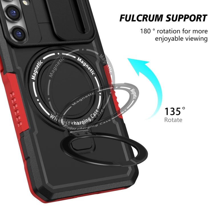For Samsung Galaxy S23 FE 5G Sliding Camshield Magsafe Holder TPU Hybrid PC Phone Case(Black Red) - free shipping - PMC TechLife - Order now!