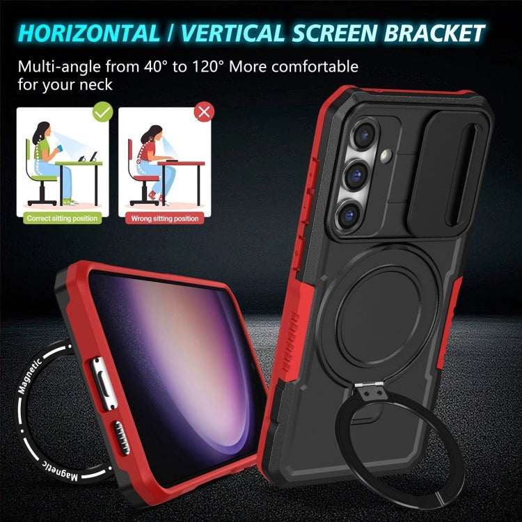 For Samsung Galaxy S23 FE 5G Sliding Camshield Magsafe Holder TPU Hybrid PC Phone Case(Black Red) - free shipping - PMC TechLife - Order now!
