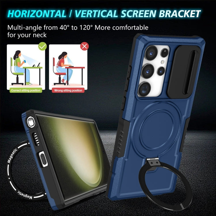 For Samsung Galaxy S23 Ultra 5G Sliding Camshield Magsafe Holder TPU Hybrid PC Phone Case(Royal Blue) - free shipping - PMC TechLife - Order now!