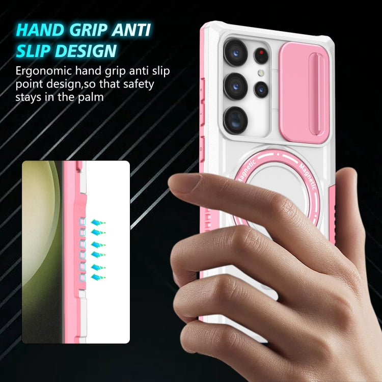 For Samsung Galaxy S23 Ultra 5G Sliding Camshield Magsafe Holder TPU Hybrid PC Phone Case(Pink White) - Galaxy S23 Ultra 5G Cases by PMC TechLife | Online Shopping South Africa | PMC TechLife