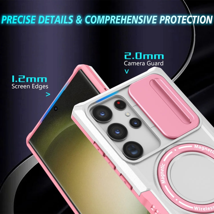For Samsung Galaxy S23 Ultra 5G Sliding Camshield Magsafe Holder TPU Hybrid PC Phone Case(Pink White) - Galaxy S23 Ultra 5G Cases by PMC TechLife | Online Shopping South Africa | PMC TechLife