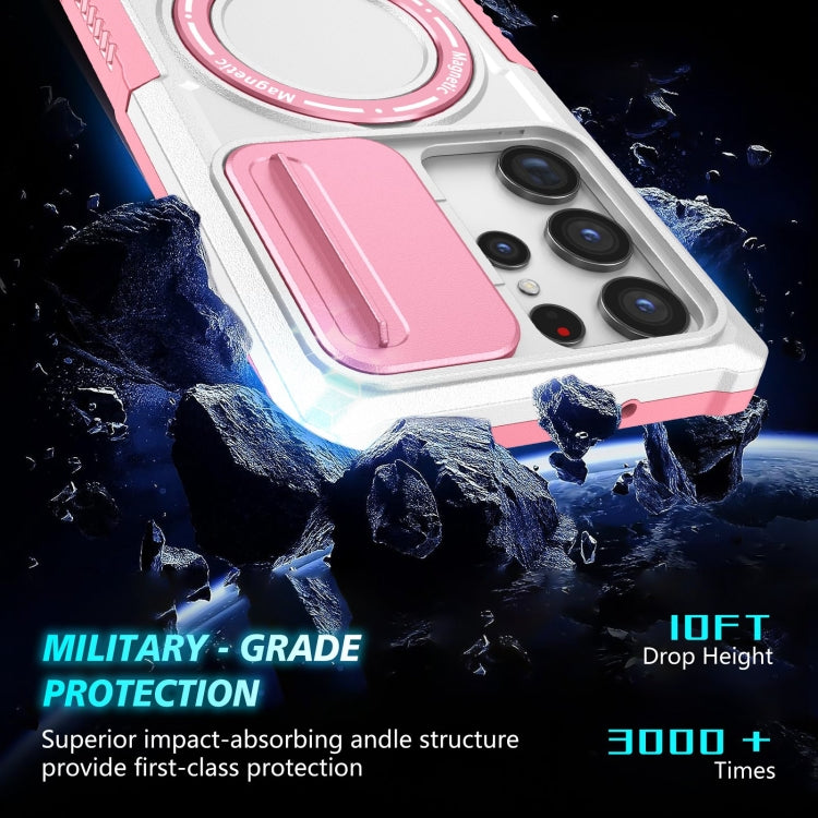 For Samsung Galaxy S23 Ultra 5G Sliding Camshield Magsafe Holder TPU Hybrid PC Phone Case(Pink White) - Galaxy S23 Ultra 5G Cases by PMC TechLife | Online Shopping South Africa | PMC TechLife