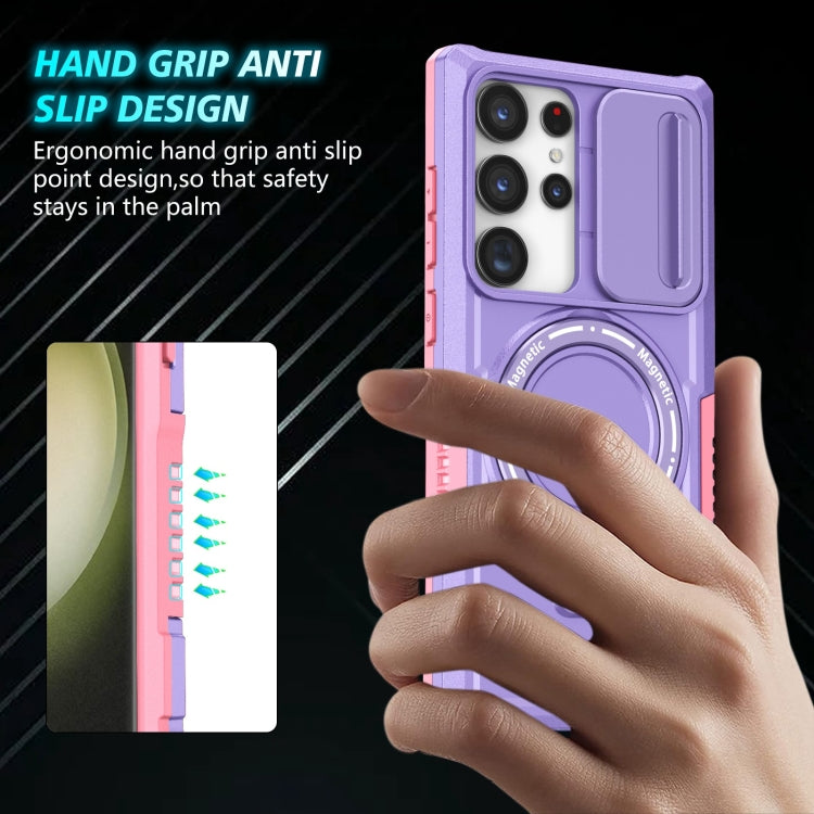 For Samsung Galaxy S23 Ultra 5G Sliding Camshield Magsafe Holder TPU Hybrid PC Phone Case(Pink Purple) - Galaxy S23 Ultra 5G Cases by PMC TechLife | Online Shopping South Africa | PMC TechLife