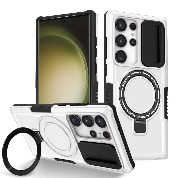 For Samsung Galaxy S23 Ultra 5G Sliding Camshield Magsafe Holder TPU Hybrid PC Phone Case(Black White) - Galaxy S23 Ultra 5G Cases by PMC TechLife | Online Shopping South Africa | PMC TechLife