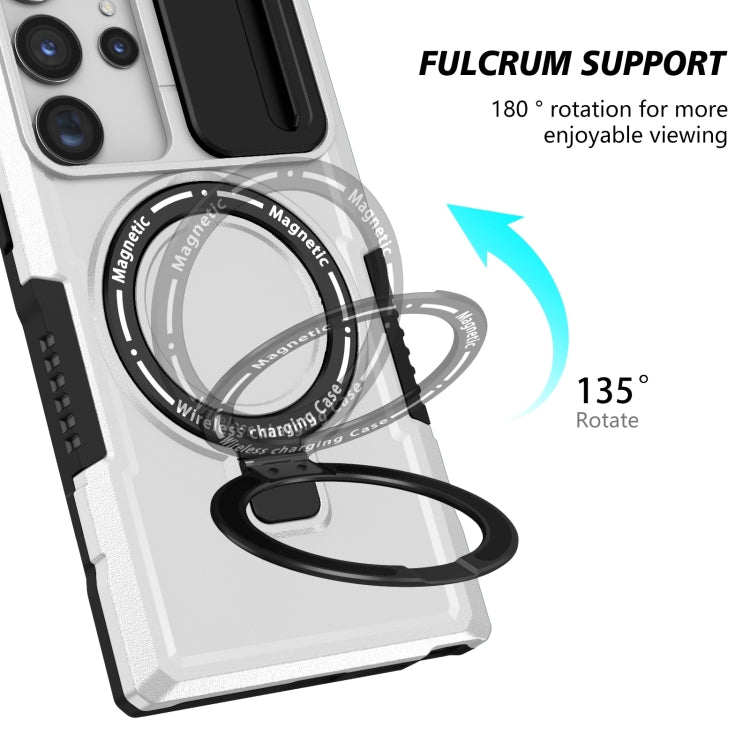For Samsung Galaxy S23 Ultra 5G Sliding Camshield Magsafe Holder TPU Hybrid PC Phone Case(Black White) - Galaxy S23 Ultra 5G Cases by PMC TechLife | Online Shopping South Africa | PMC TechLife