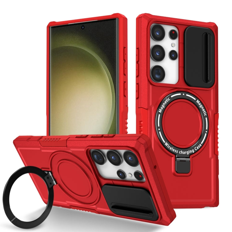 For Samsung Galaxy S23 Ultra 5G Sliding Camshield Magsafe Holder TPU Hybrid PC Phone Case(Red) - Galaxy S23 Ultra 5G Cases by PMC TechLife | Online Shopping South Africa | PMC TechLife