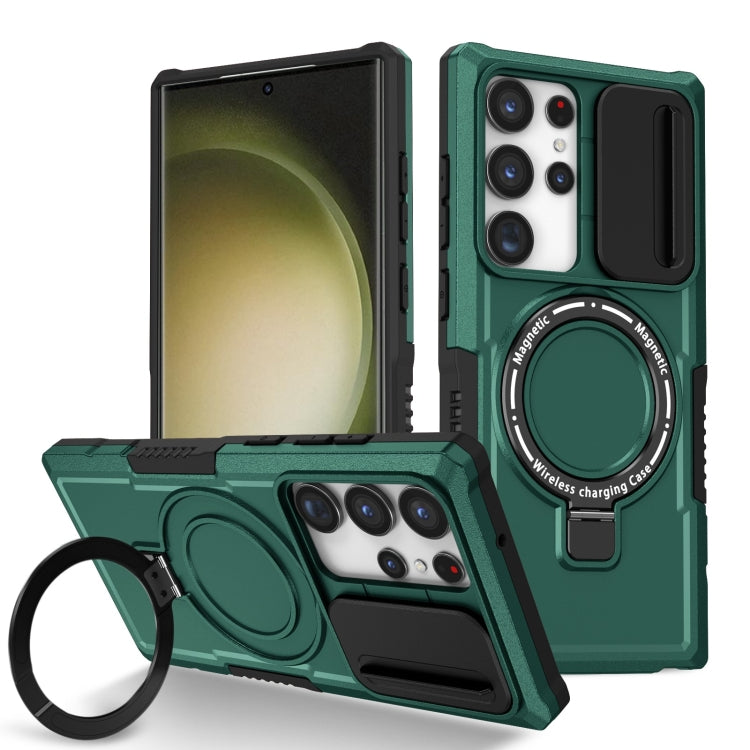 For Samsung Galaxy S23 Ultra 5G Sliding Camshield Magsafe Holder TPU Hybrid PC Phone Case(Deep Green) - free shipping - PMC TechLife - Order now!