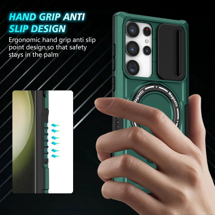For Samsung Galaxy S23 Ultra 5G Sliding Camshield Magsafe Holder TPU Hybrid PC Phone Case(Deep Green) - free shipping - PMC TechLife - Order now!