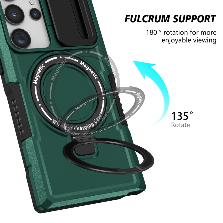 For Samsung Galaxy S23 Ultra 5G Sliding Camshield Magsafe Holder TPU Hybrid PC Phone Case(Deep Green) - free shipping - PMC TechLife - Order now!