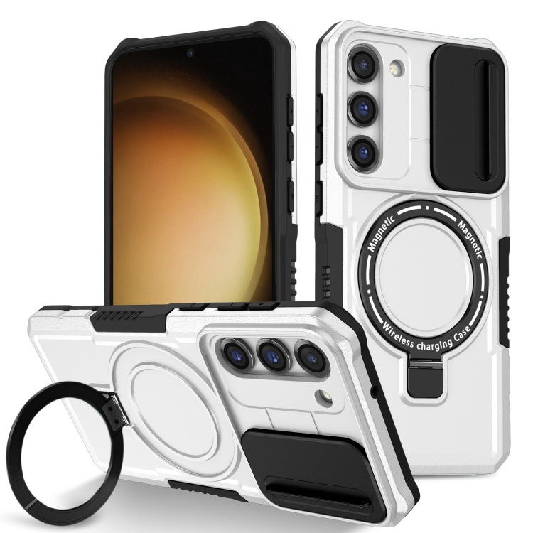 For Samsung Galaxy S23+ 5G Sliding Camshield Magsafe Holder TPU Hybrid PC Phone Case(Black White) - free shipping - PMC TechLife - Order now!