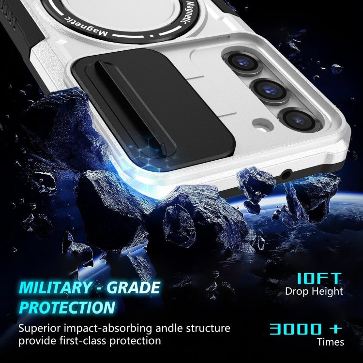 For Samsung Galaxy S23+ 5G Sliding Camshield Magsafe Holder TPU Hybrid PC Phone Case(Black White) - free shipping - PMC TechLife - Order now!