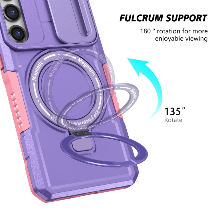 For Samsung Galaxy S23 5G Sliding Camshield Magsafe Holder TPU Hybrid PC Phone Case(Pink Purple) - Galaxy S23 5G Cases by PMC TechLife | Online Shopping South Africa | PMC TechLife