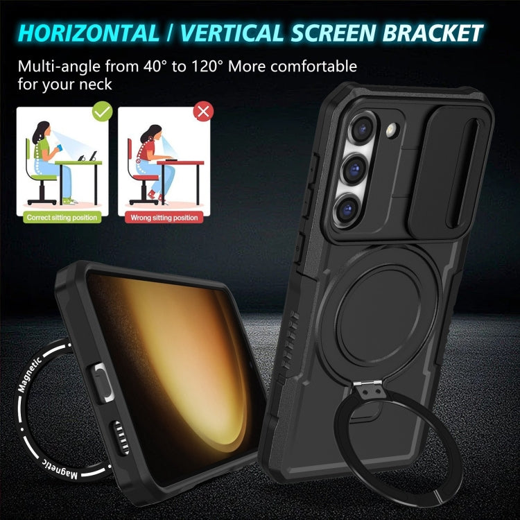 For Samsung Galaxy S23 5G Sliding Camshield Magsafe Holder TPU Hybrid PC Phone Case(Black) - Galaxy S23 5G Cases by PMC TechLife | Online Shopping South Africa | PMC TechLife